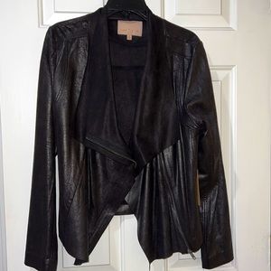 Black Faux Suede Metallic Zip up Cropped Blazer Jacket